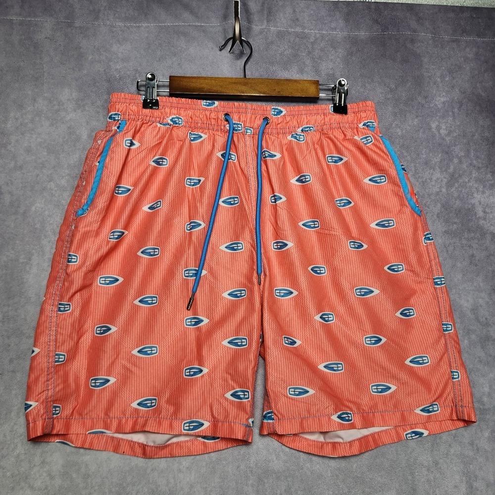 Mr Swim Mens 34 L XXL Swim Trunks Coral Surfboard Print Mesh Liner Elastic Waist